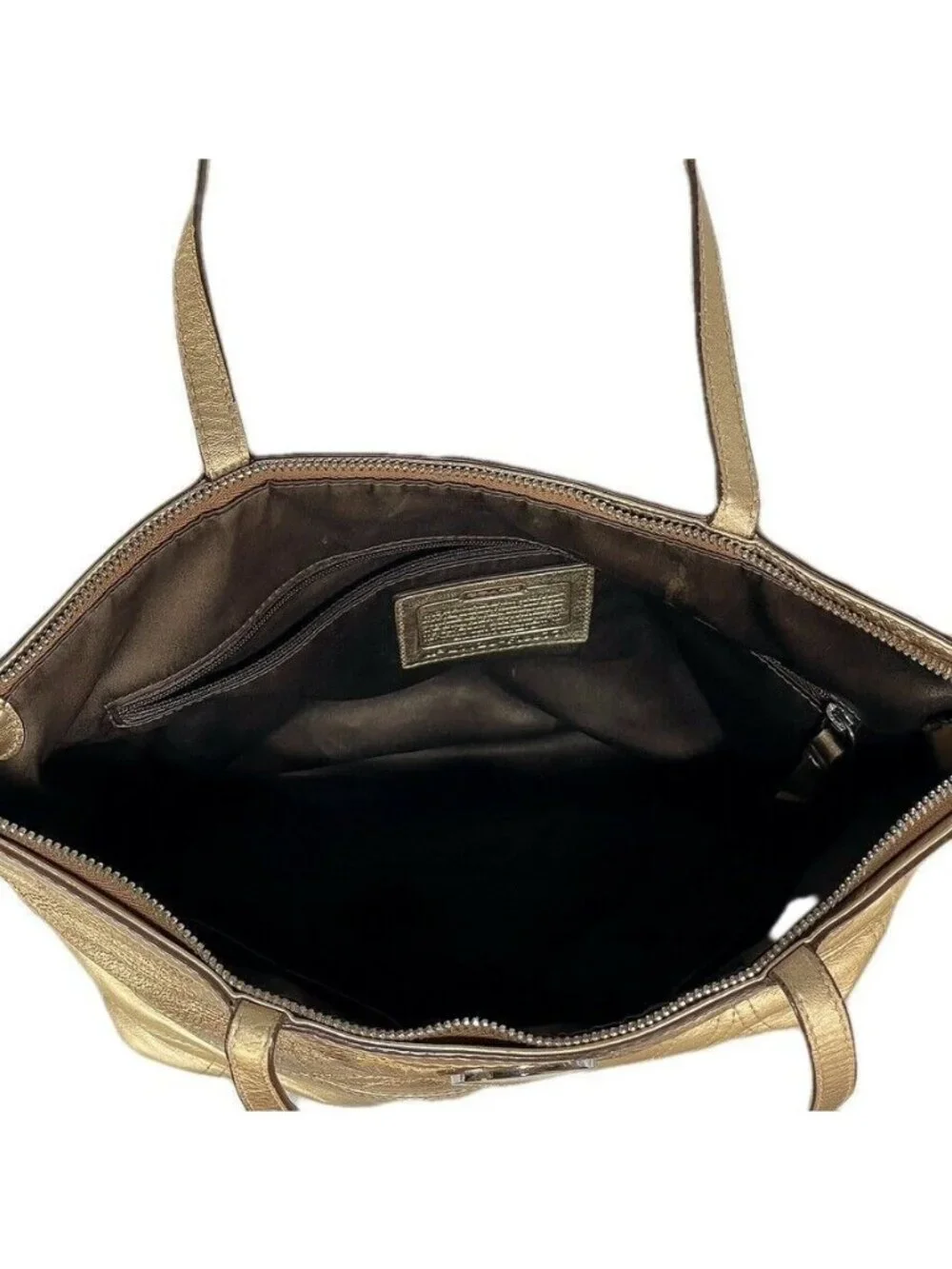 Gold COACH Signature Metallic Tote Bag With Logo & Zip Closure